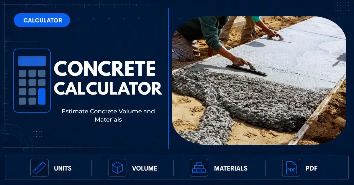 Concrete calculator for estimating slab volume and material quantities