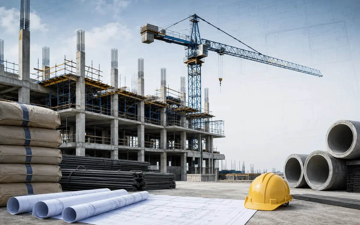 Construction project planning with building materials